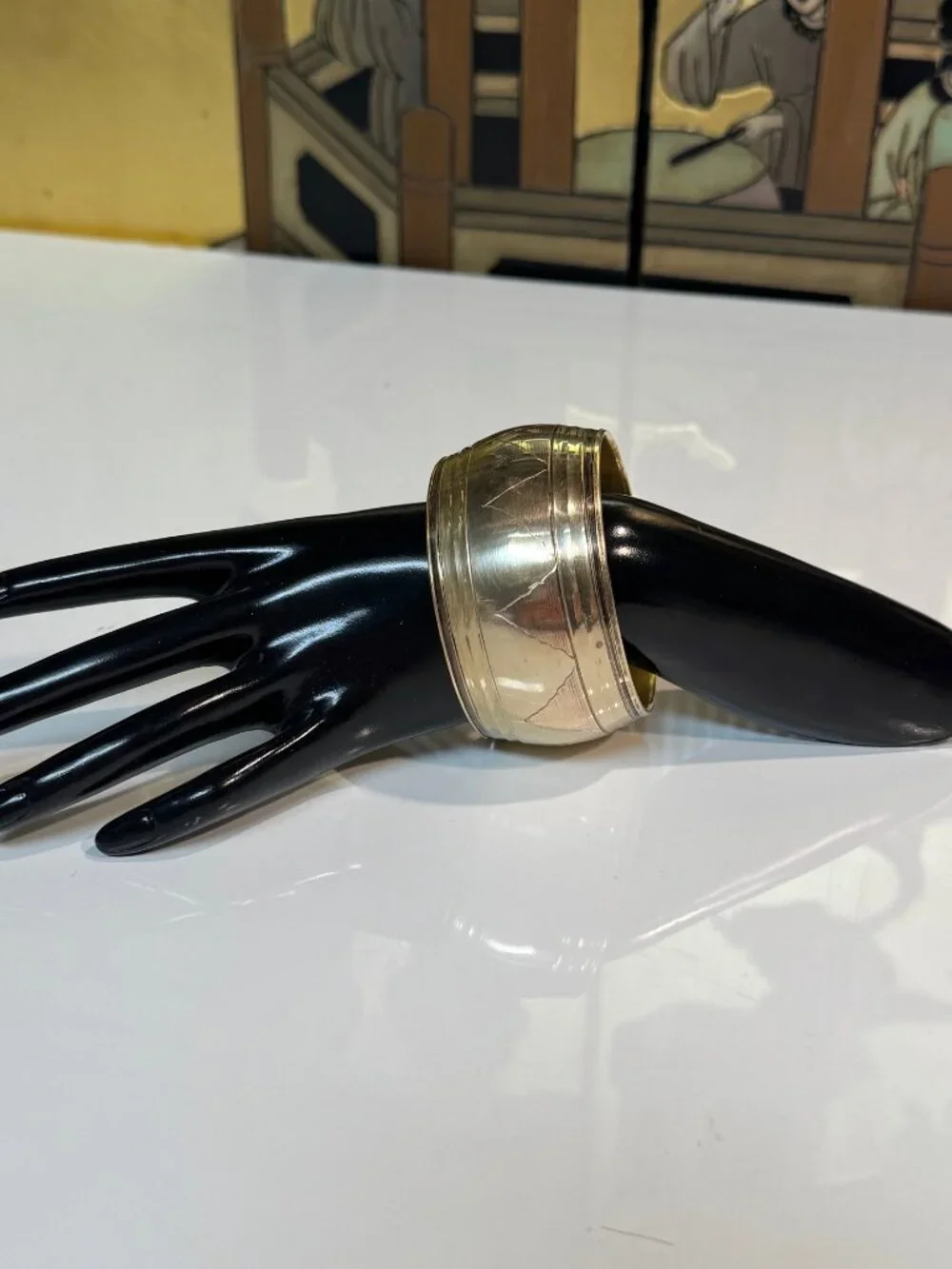 #102 Brass hand carved bangle bracelet